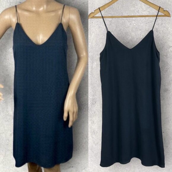 SOLD Zara Navy Blue Slip Mini Dress Size XS V-Neck Lined Minimalist Party Travel - Picture 3 of 14